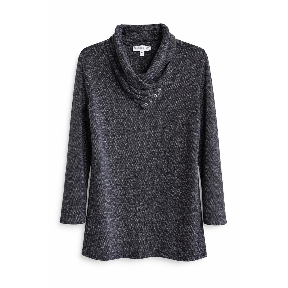Southern Lady Charcoal Cowl Neck Knit‎ Sweater Button Detail Cozy Top M